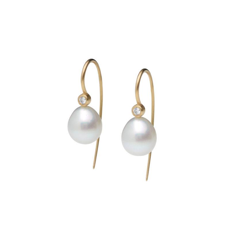 Elan Tahitian pearl and diamond earrings | Handmade Gold Diamond, Pearl ...