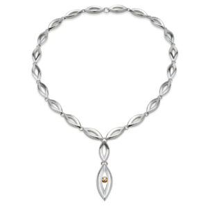 Eye Tide Necklace in sterling silver with diamond set in 18ct yellow gold, Daniel Bentley Jewellery.