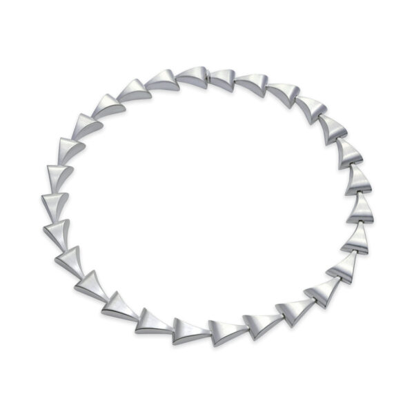 Trident Necklace in sterling silver with polished and brushed surfaces, Daniel Bentley Jewellery.