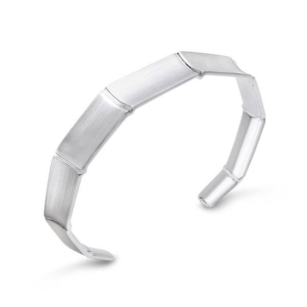 Bamboo cuff in brushed and polished silver