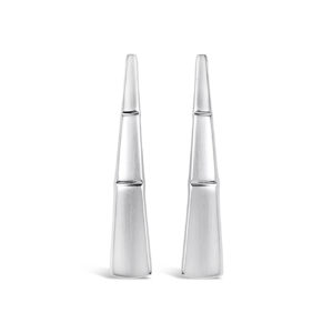 Bamboo long stud earrings in brushed polished silver