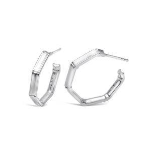 Bamboo large loop earrings in brushed polished silver