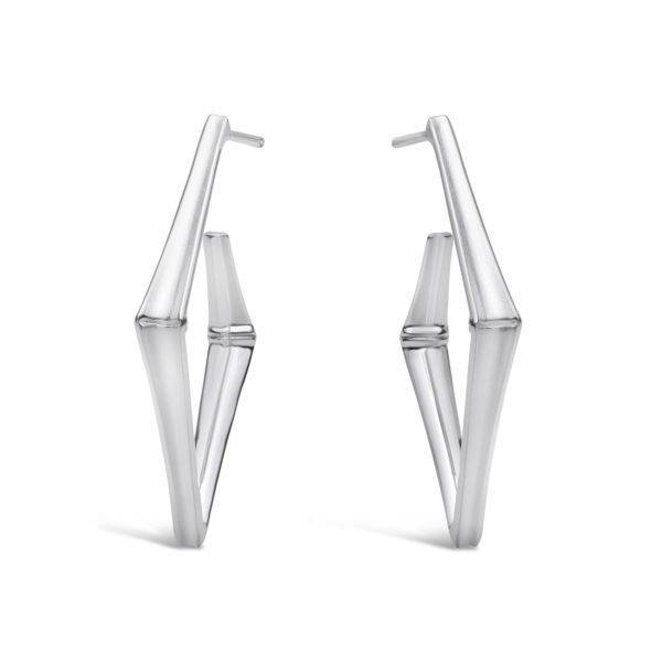 Bamboo square earrings in brushed and polished silver