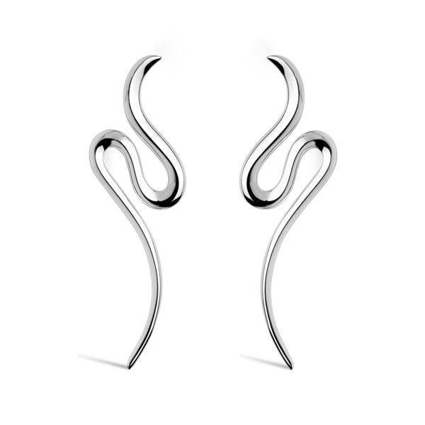Broadwater long earrings is showing sculptural curves