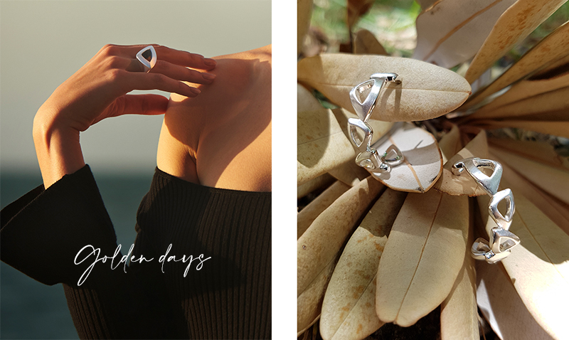 Sculptural pieces designed to impress. Here's the South Atlantic ring XL with smokey quartz and South Atlantic loop earrings