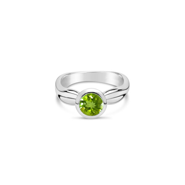Ebb Tide ring with peridot sculpted in high polished silver.