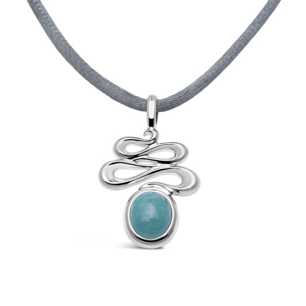 Broadwater pendant sculpted in high polished silver with amazonite