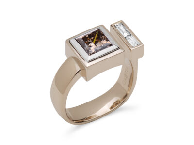 Unique gold ring with cognac diamond by Daniel Bentley Jewellery, a sculptural design blending art and architecture.