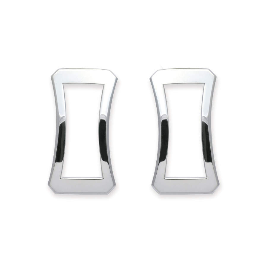 Deanna Earrings in polished sterling silver, designed by Daniel Bentley. Elegant drop earrings with clean lines inspired by Greek columns and classical balance.
