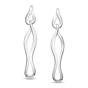 Step Lightly Long Earrings in sterling silver by Daniel Bentley, featuring sculptural elements inspired by footprints in the sand.
